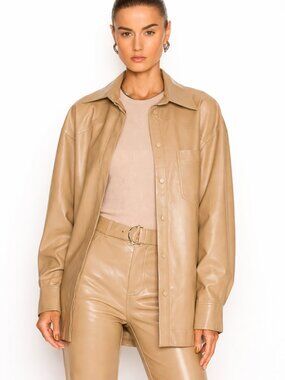 NICHOLAS Aretha Dark Tan Vegan Leather Shacket - Size 6 OVERSIZED- EUC